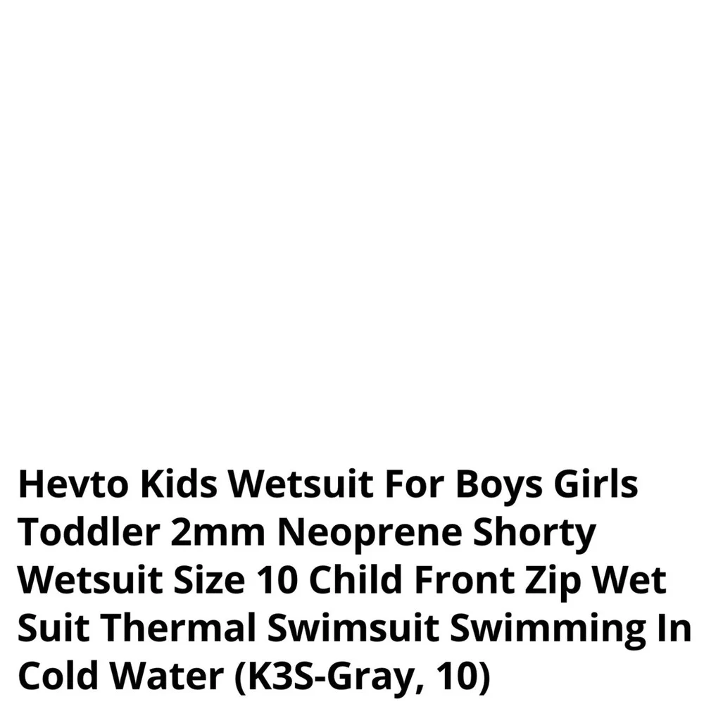 Hevto Kids Wetsuit Shorty 2mm Neoprene Front Zip Black Gray Size 10 Boys Girls